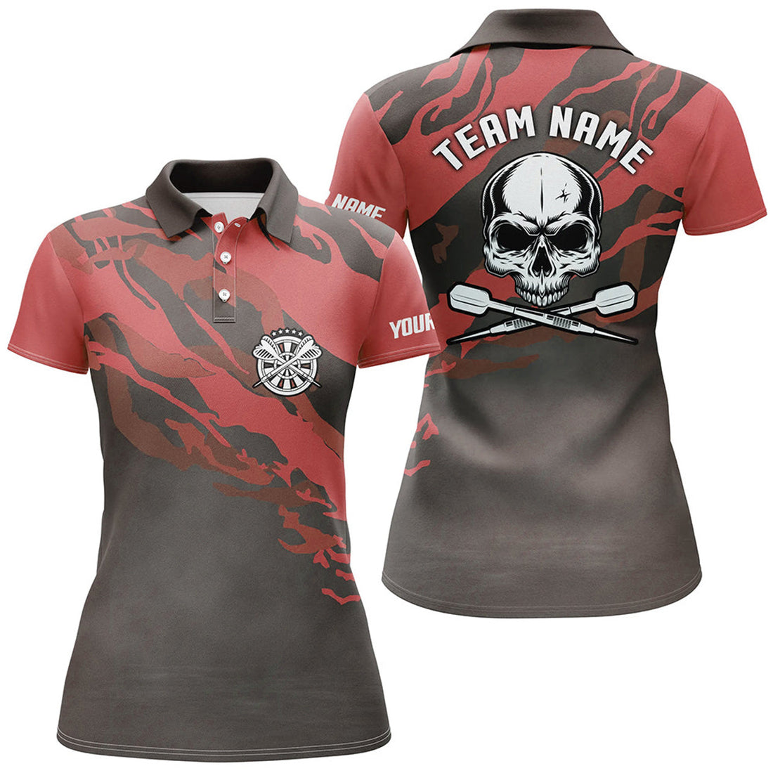 Custom Personalized Red Skull Darts Womens Polo Shirt Custom Darts Shirt For Women Dart Jerseys