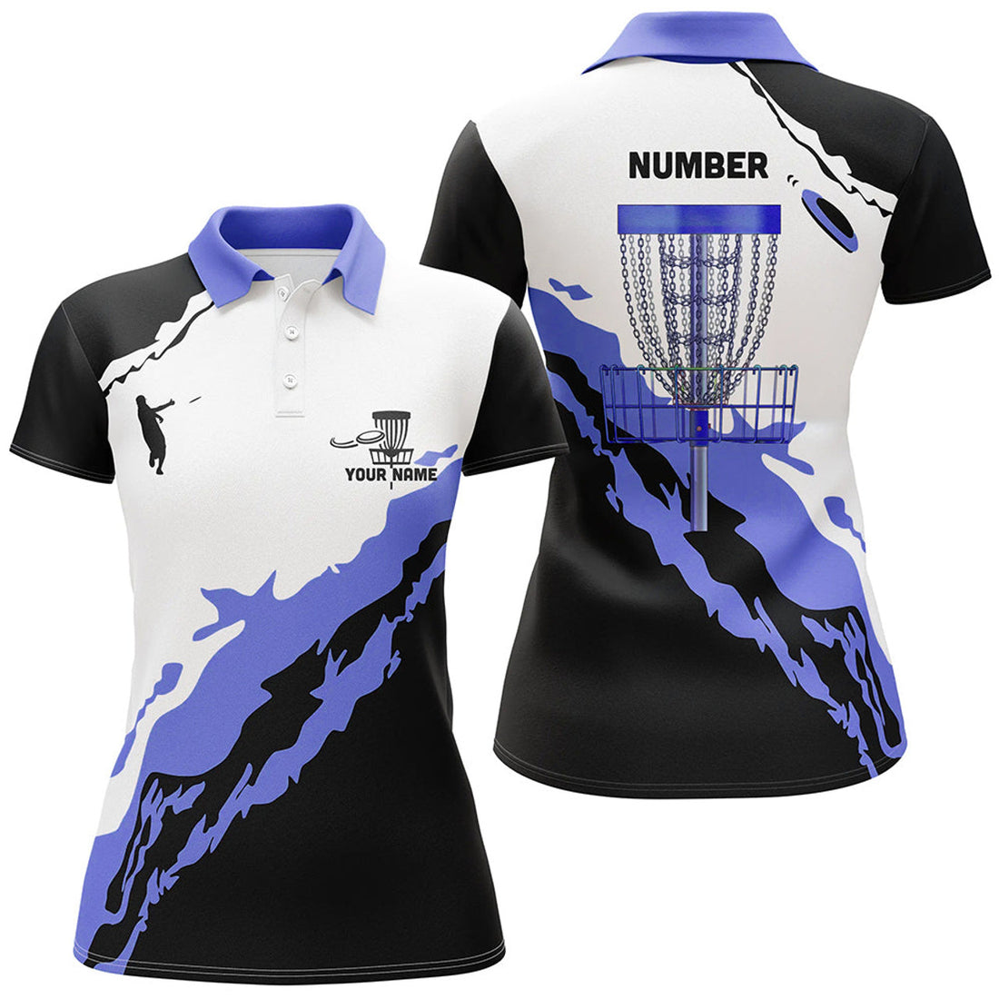 Custom Purple Black Womens Disc Golf Polo Shirt Customized Disc Golf Shirts For Women Golfing Gifts