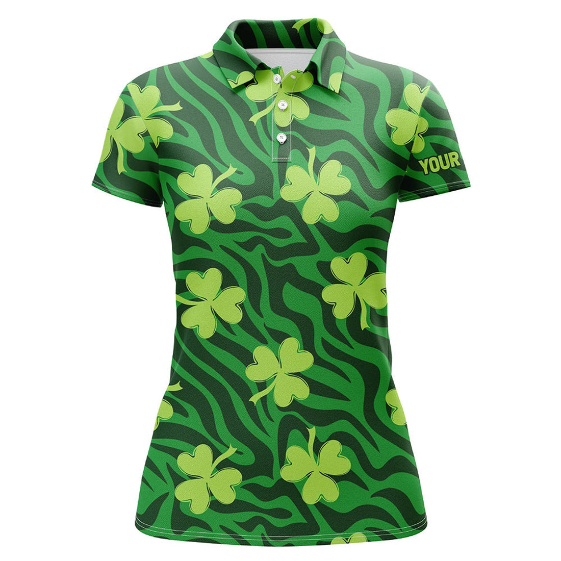 Custom Green Striped Zebra With Clover Golf Polo Shirts Patrick Day Golf Shirts For Women Golf Gifts
