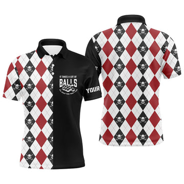 FUNSTUFFPRINT It Takes A Lot Of Balls Mens Skull Argyle Golf Polo Shirt Golf Shirts For Men Golfing Gifts Polo Shirt Size S-5XL