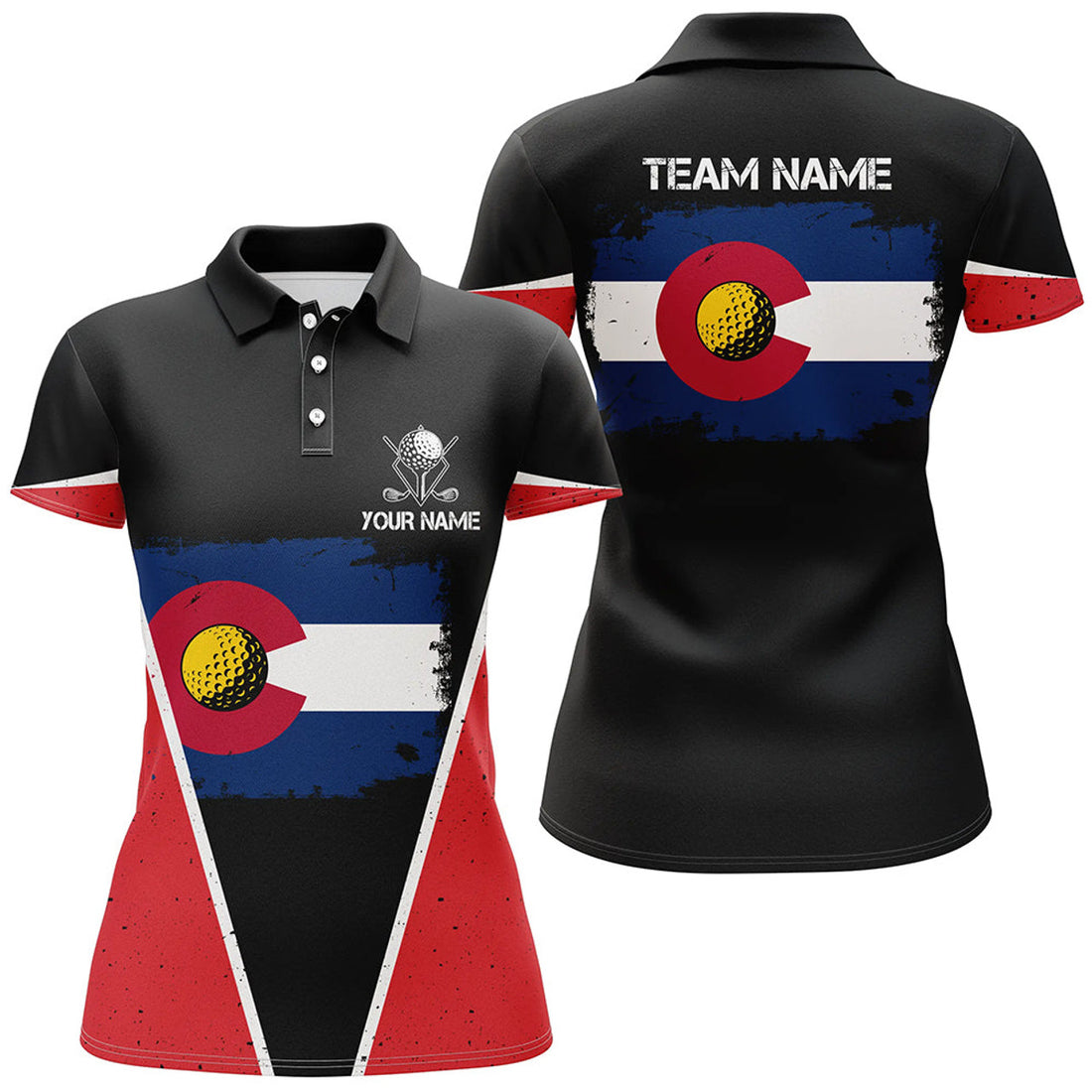 Custom Retro Colorado Flag Black Womens Golf Polo Shirts Custom Patriotic Golf Shirts For Women