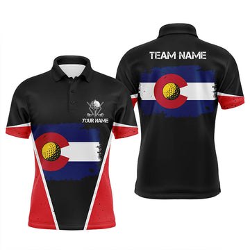 Custom Retro Colorado Flag Black Mens Golf Polo Shirts Custom Patriotic Golf Shirts For Men