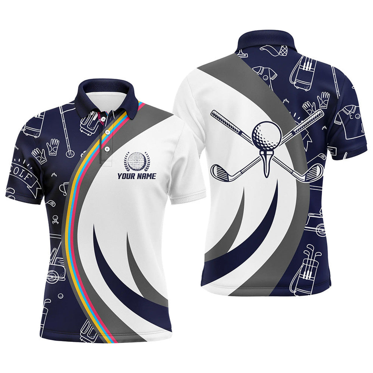 Custom Golf Equipment Mens Golf Polo Shirts, Navy Custom Name Golf Shirts For Men, Golf Gifts