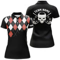 Custom Red Argyle Pattern Womens Golf Polo Shirts, Customized Skull Golf Shirts For Women, Ladies Golf Gifts