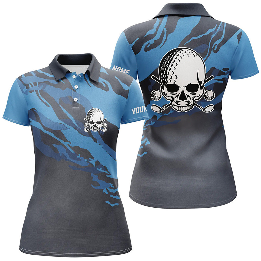Custom Personalized Skull Dark Blue Golf Polo Shirt Scary Golf Shirts For Women Funny Golf Gifts