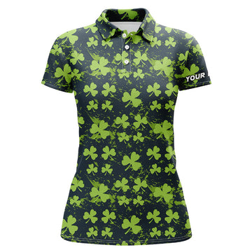 Custom Watercolor Green Clover Leaf St Patrick Day Golf Polo Shirt Custom Name Golf Shirts For Women