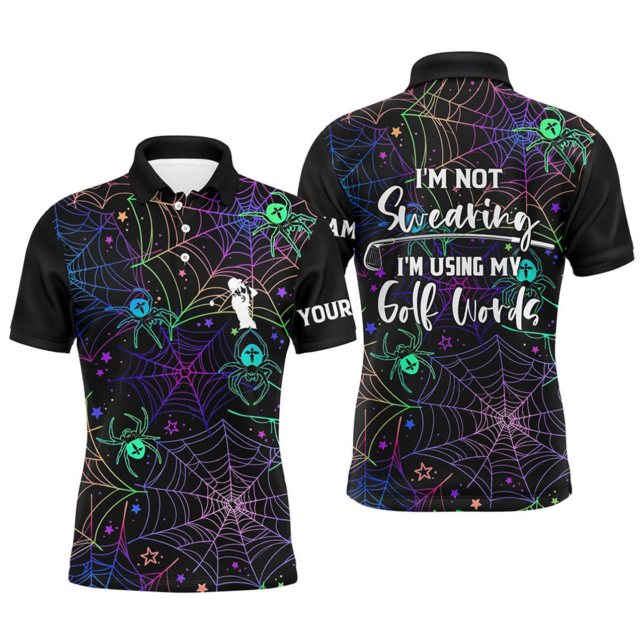 Custom Multicolor Halloween Men Golf Polo Shirt, Custom Golf Shirts For Men, Funny Golf Shirt With Sayings