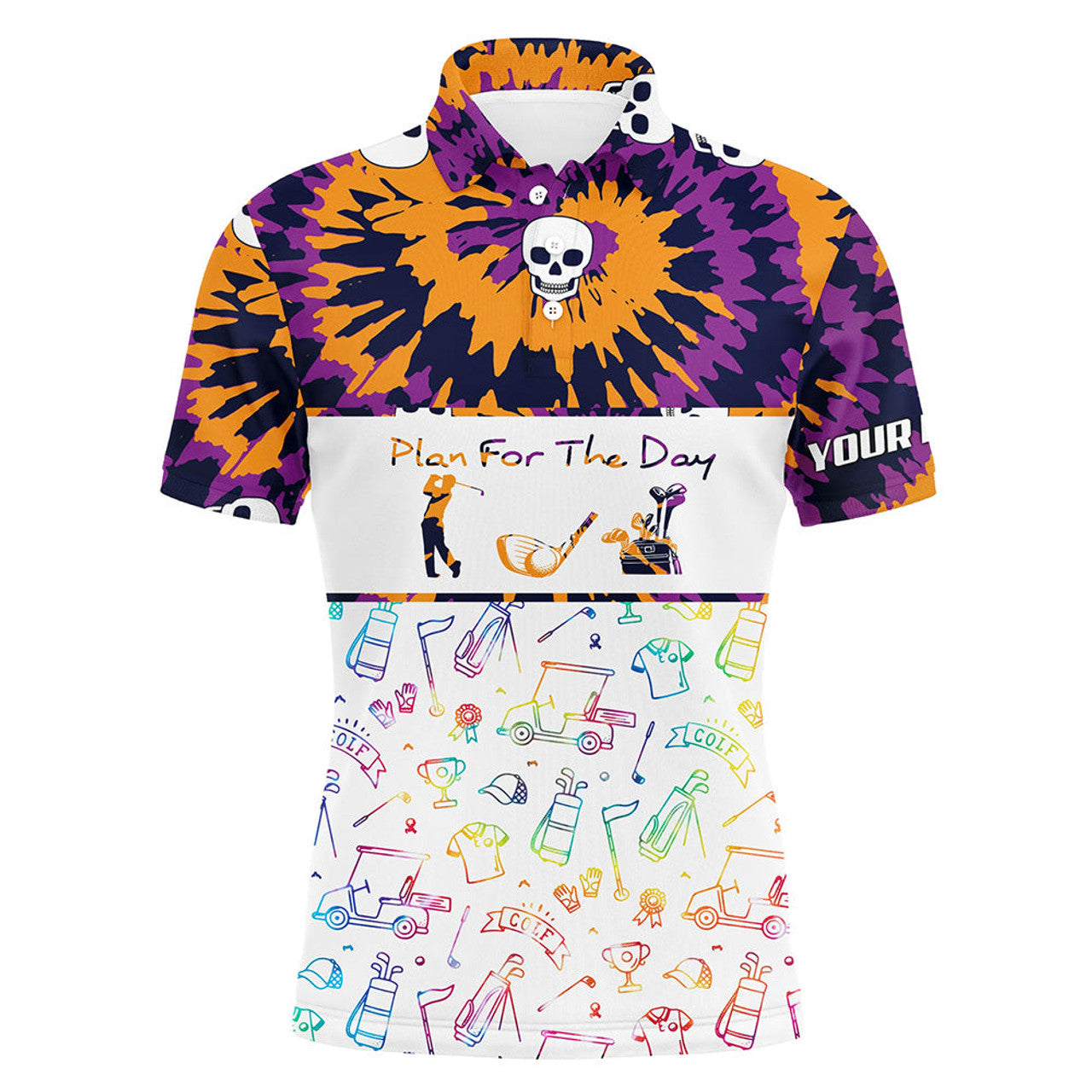 FUNSTUFFPRINT Tie Dye Halloween Mens Golf Polo Shirts, Colorful Best Golf Shirts For Men Polo Shirt Size S-5XL