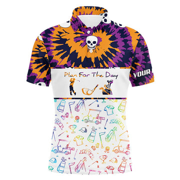 FUNSTUFFPRINT Tie Dye Halloween Mens Golf Polo Shirts, Colorful Best Golf Shirts For Men Polo Shirt Size S-5XL