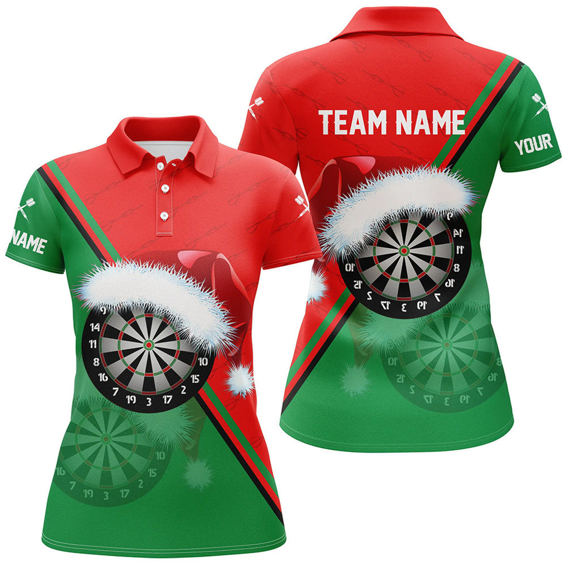 Custom Red Green Santa Darts Board Christmas Women Darts Polo Shirt Custom Dart Jersey For Women