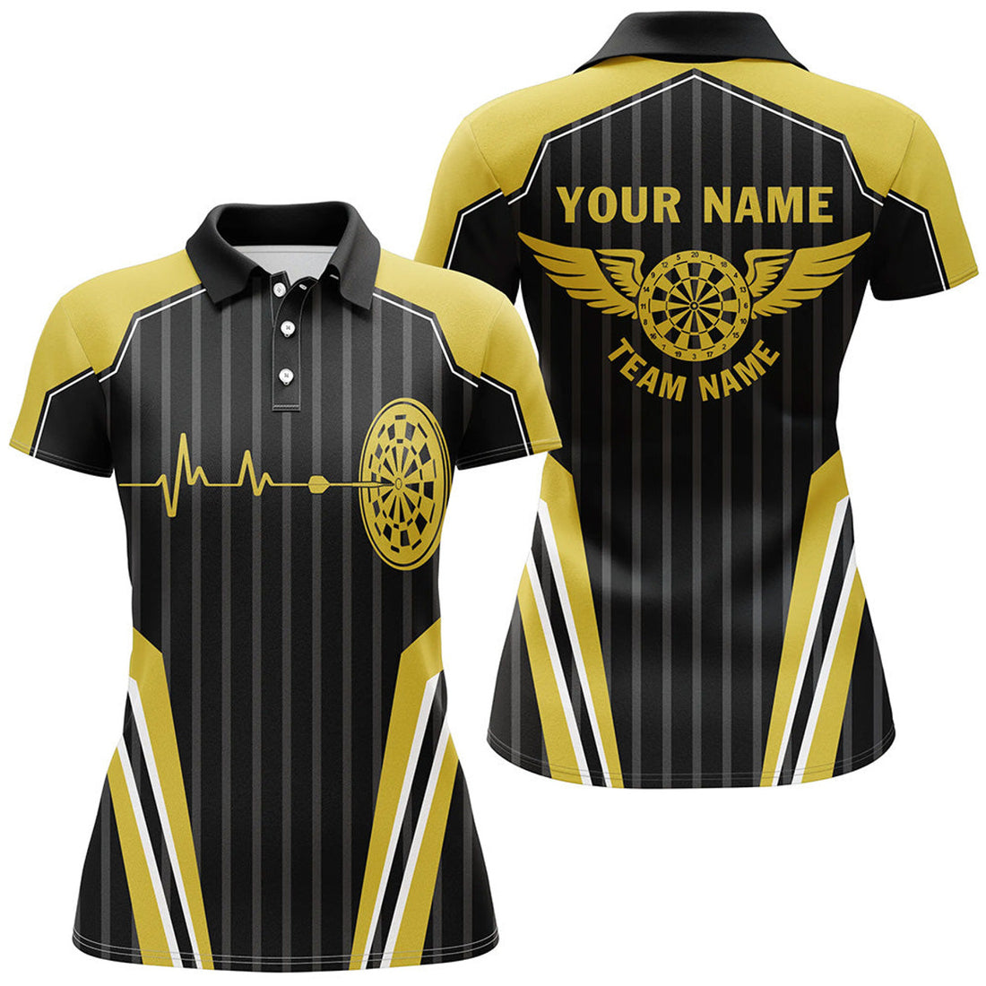 Customized Dart Board Lovers Yellow Heartbeat Womens Polo Shirt Darts Jersey For Women