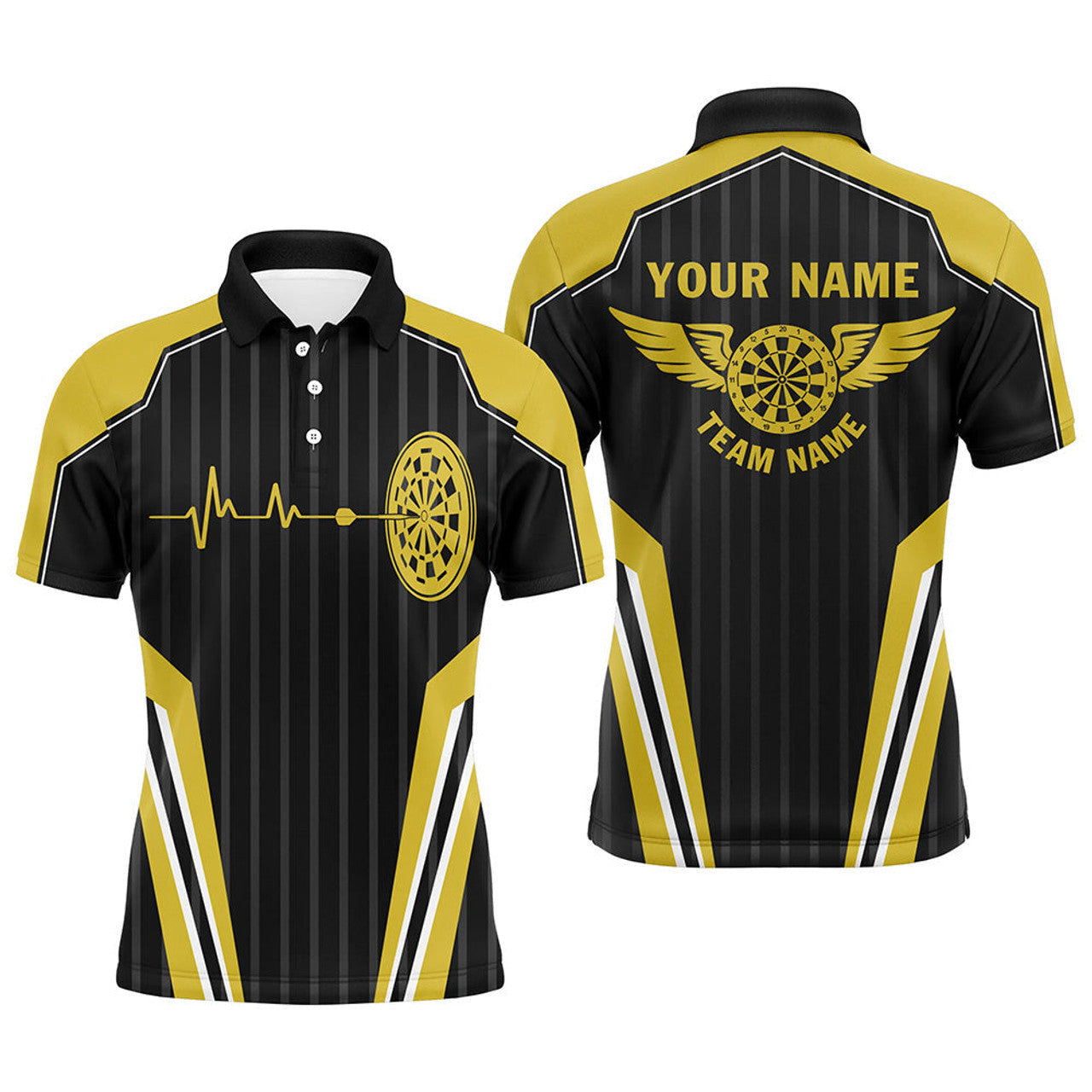 FUNSTUFFPRINT Customized Dart Board Lovers Yellow Heartbeat Mens Polo Shirt Size S-5XL