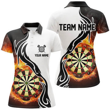 Custom Fire Flame Dartboard Womens Dart Polo Shirts Custom Darts Shirt For Women Dart Jerseys