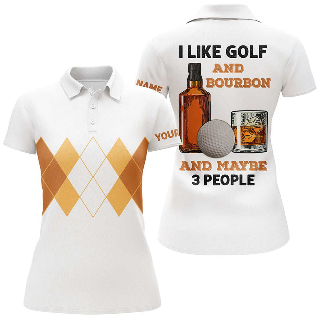 Custom I Like Golf And Bourbon Golf Polo Shirt Custom Yellow Argyle Golf Shirts For Women Golf Gifts