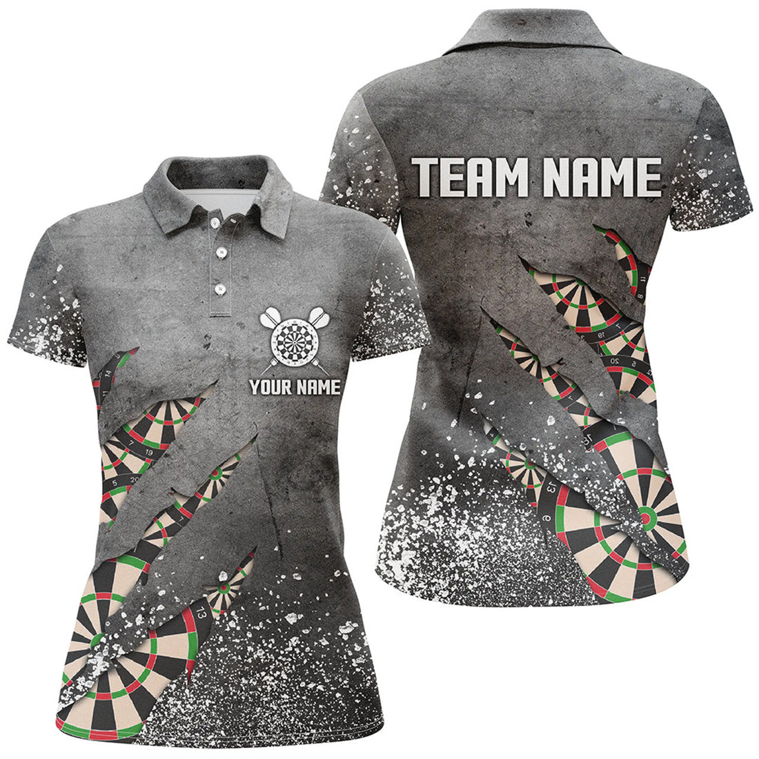 Custom Paint Splash Grey Womens Darts Polo Shirt Custom Dart Shirts For Women Team Dart Jerseys