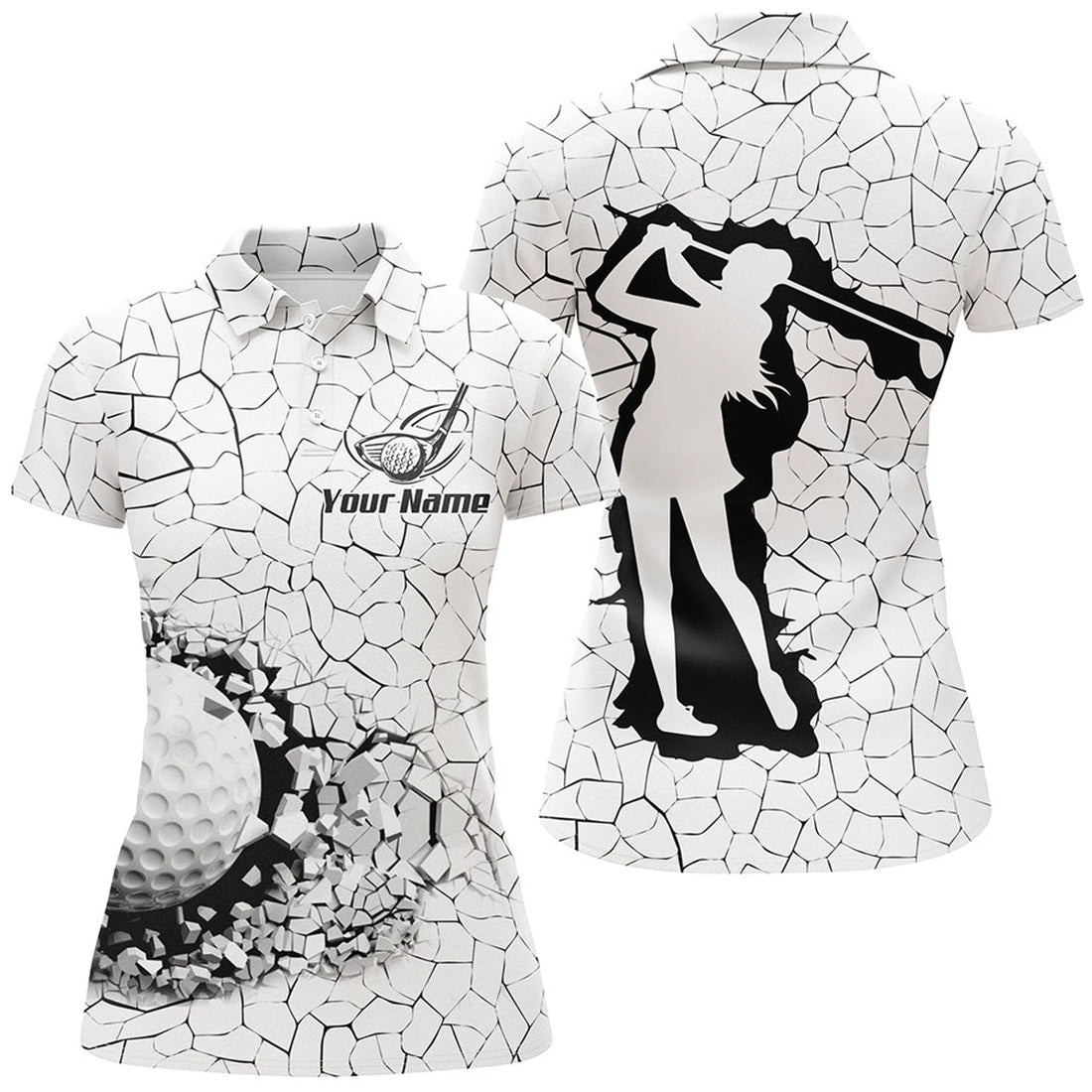 Custom Golf Breaker Womens Polo Shirt, Custom Black And White Golf Shirts For Women, Cool Golf Gifts