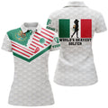 Custom Mexican Flag World's Okayest Golfer Custom White Polo Shirt Patriotic Golf Shirts For Women
