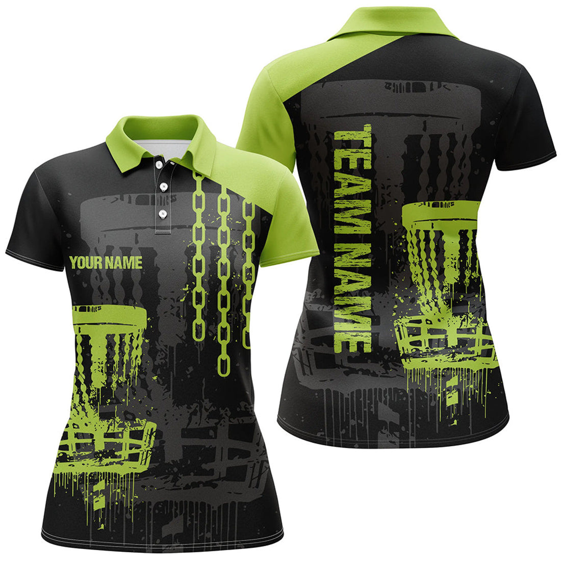 Custom Disc Golf Chain Black Green Womens Golf Polo Shirt Retro Disc Golf Shirt For Women