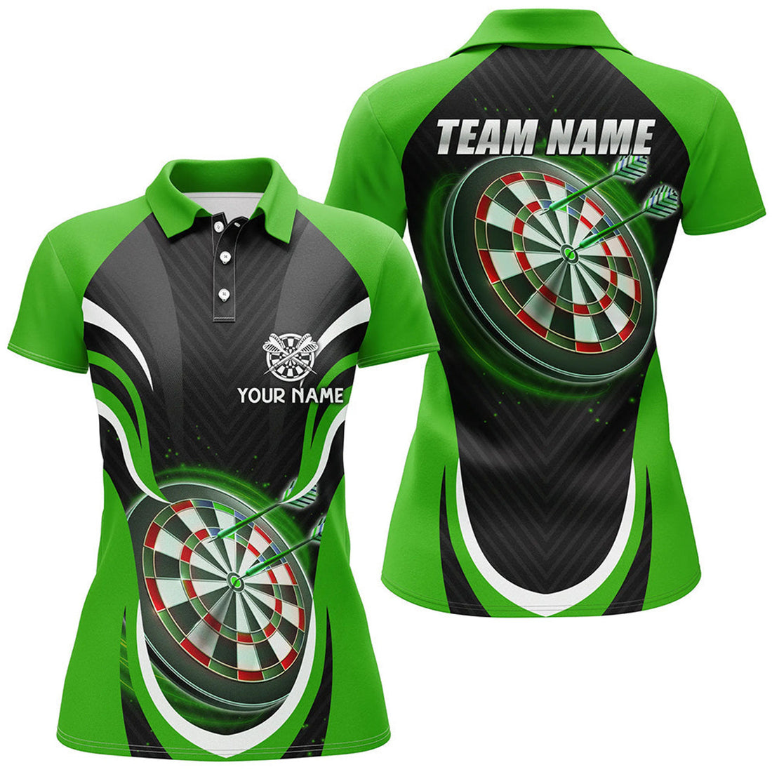 Custom Personalized Black Green Womens Darts Polo Shirt Custom Darts Shirt For Women Dart Jerseys