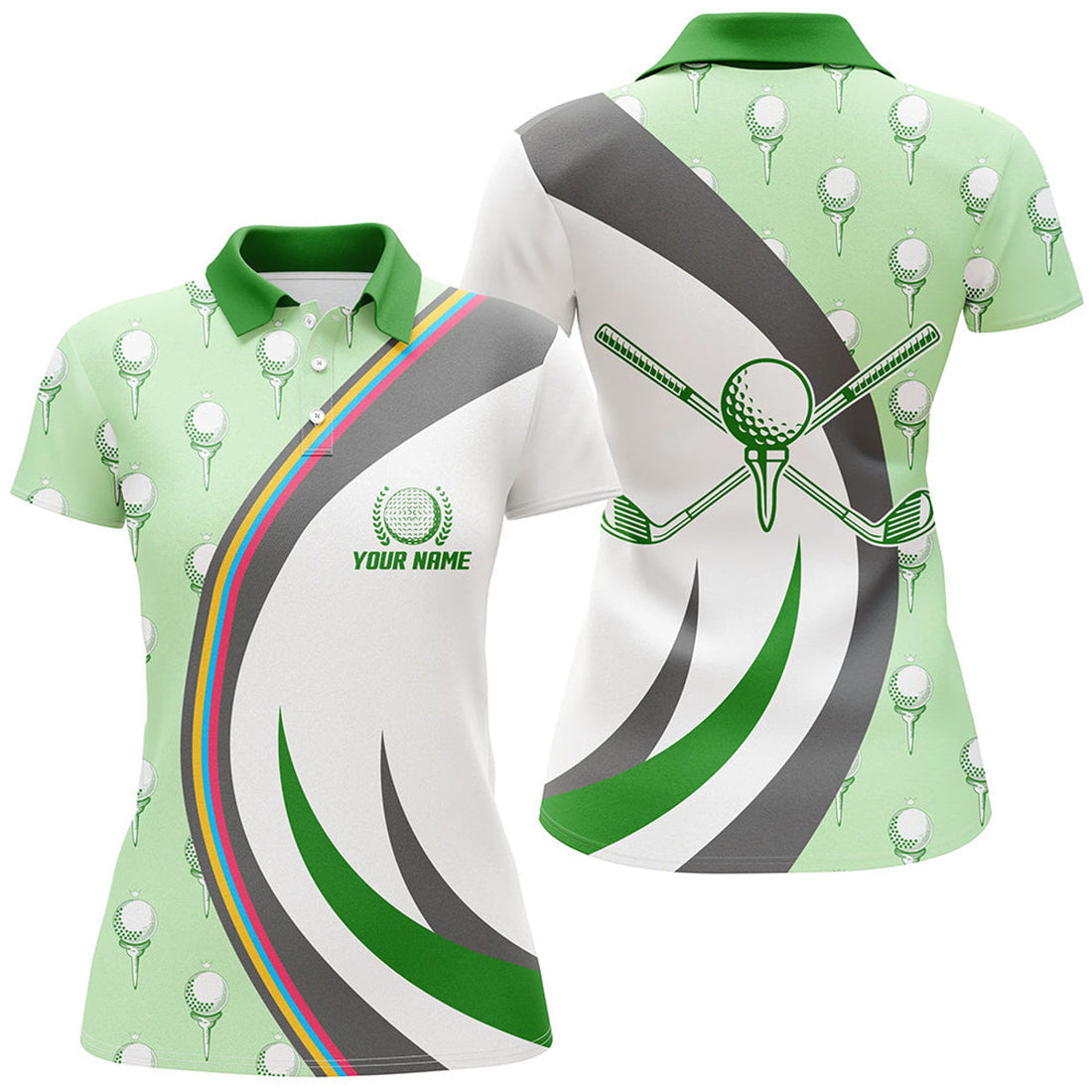 Custom Golf Ball On Tee Green Polo Shirts Custom Golf Elements Cool Golf Shirts For Women Golf Gifts