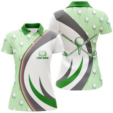 Custom Golf Ball On Tee Green Polo Shirts Custom Golf Elements Cool Golf Shirts For Women Golf Gifts