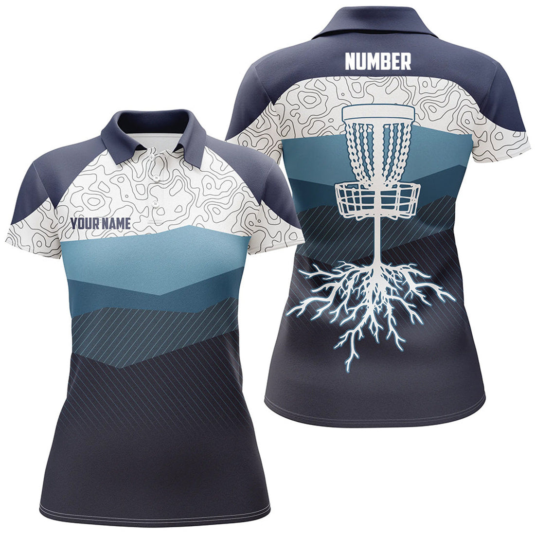 Custom Navy Blue Mountains Disc Golf Polo Shirt Custom Disc Golf Shirts For Women Cool Golf Gifts