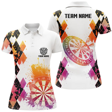 Custom Colorful Watercolor Argyle Pattern Womens Darts Polo Shirt Custom Dart Jerseys For Women