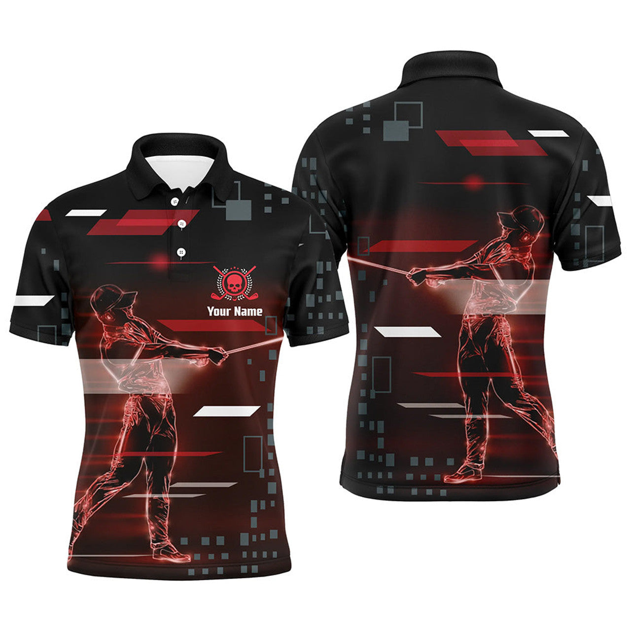 Custom Mens Golf Digital Style Polo Shirt, Modern Skull Polo Shirt, Best Golf Shirts For Men