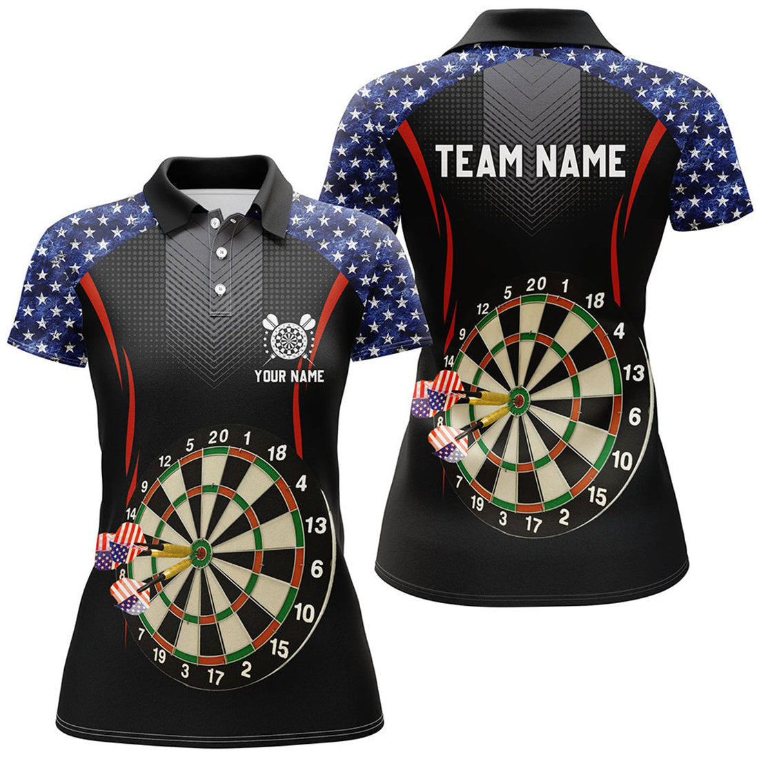 Custom American Flag Darts Polo Shirt With Name Patriotic Darts Shirt For Women Dart Jersey