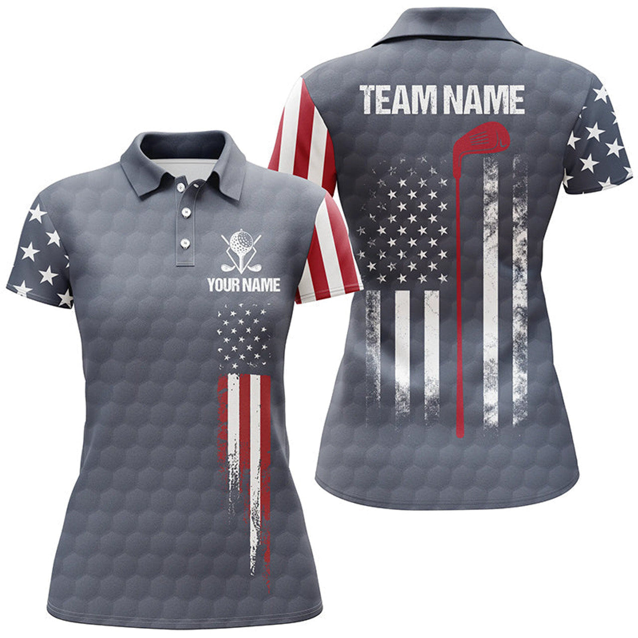 Custom Navy American Flag Womens Golf Polo Shirts Custom Patriotic Golf Shirts For Women Golf Gifts