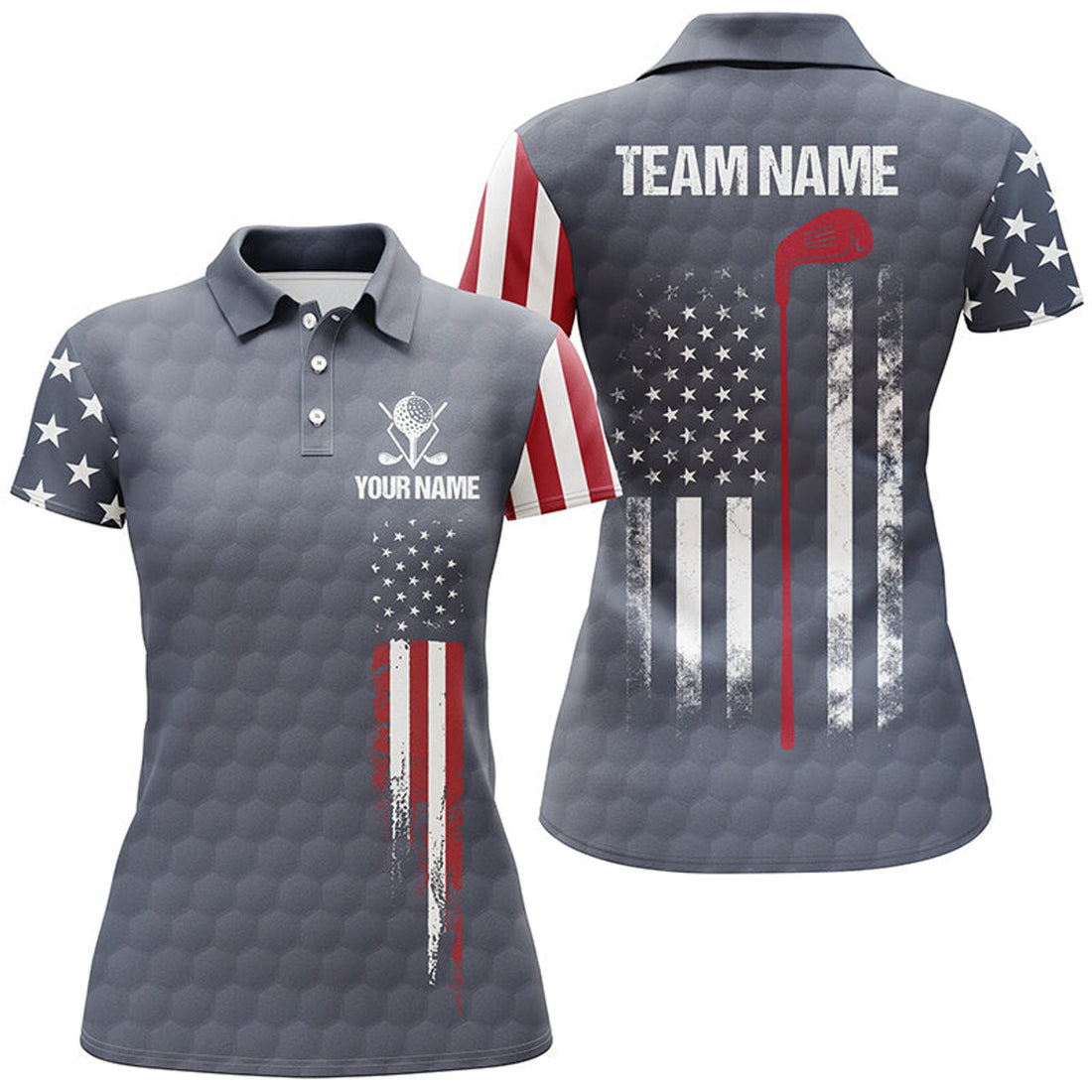Custom Navy American Flag Womens Golf Polo Shirts Custom Patriotic Golf Shirts For Women Golf Gifts