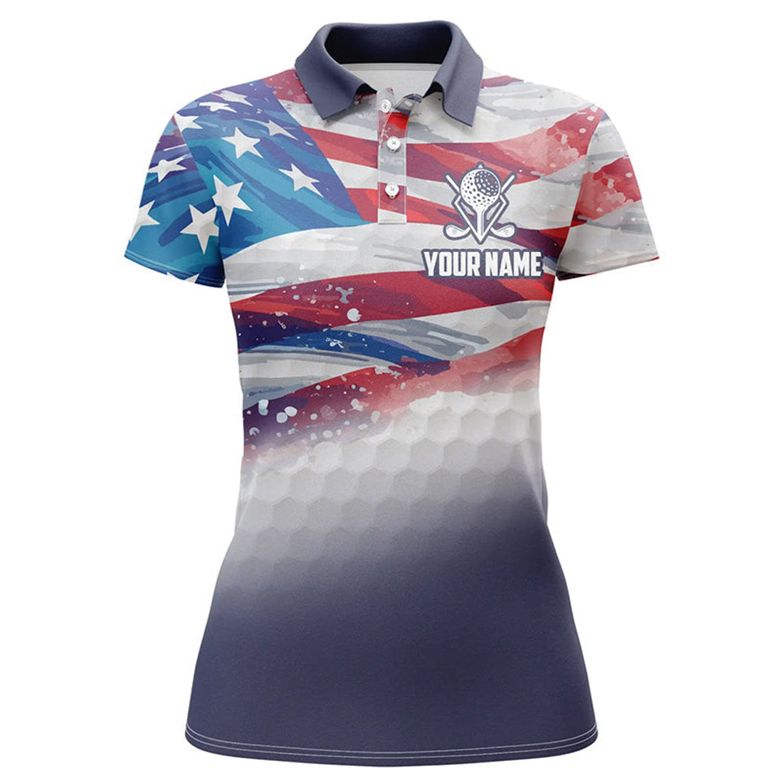 Custom Watercolor Us Flag Womens Golf Polo Shirts Custom Patriotic Golf Shirts For Women Golf Gifts