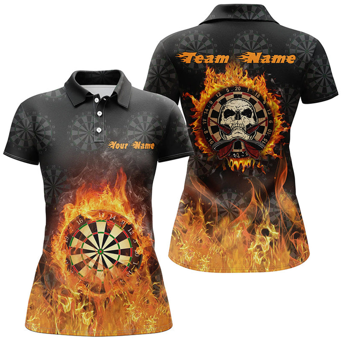 Custom Fire Flame Skull Darts Womens Polo Shirts Custom Darts Shirt For Women Cool Dart Jerseys