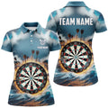 Custom Fire And Water Blue Womens Darts Polo Shirt Custom Darts Shirt For Women Dart Jerseys