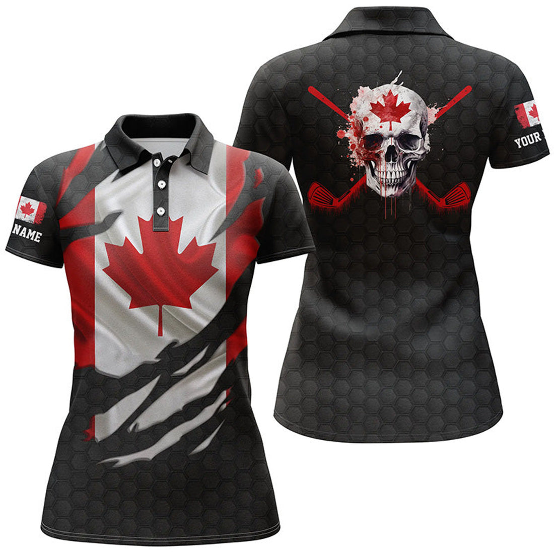 Custom 3D Canadian Flag Patriotic Ripped Golf Polo Shirts Skull Golf Shirts For Women Golf Gifts