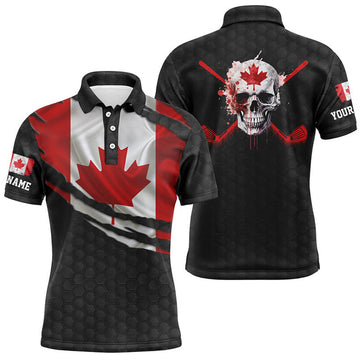 FUNSTUFFPRINT 3D Canada Flag Skull Mens Golf Polo Shirts Personalized Patriotic Golf Shirts For Men Polo Shirt Size S-5XL