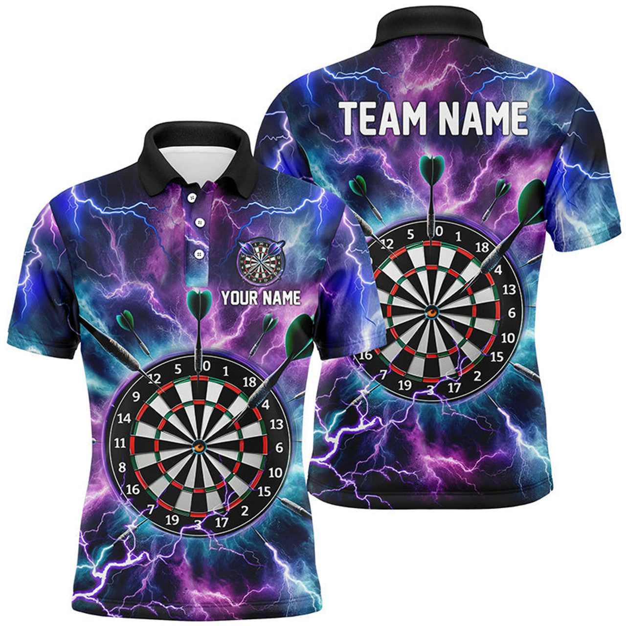 Custom Purple Thunder Lightning Mens Darts Polo Shirt Custom Darts Shirt For Men Dart Jerseys