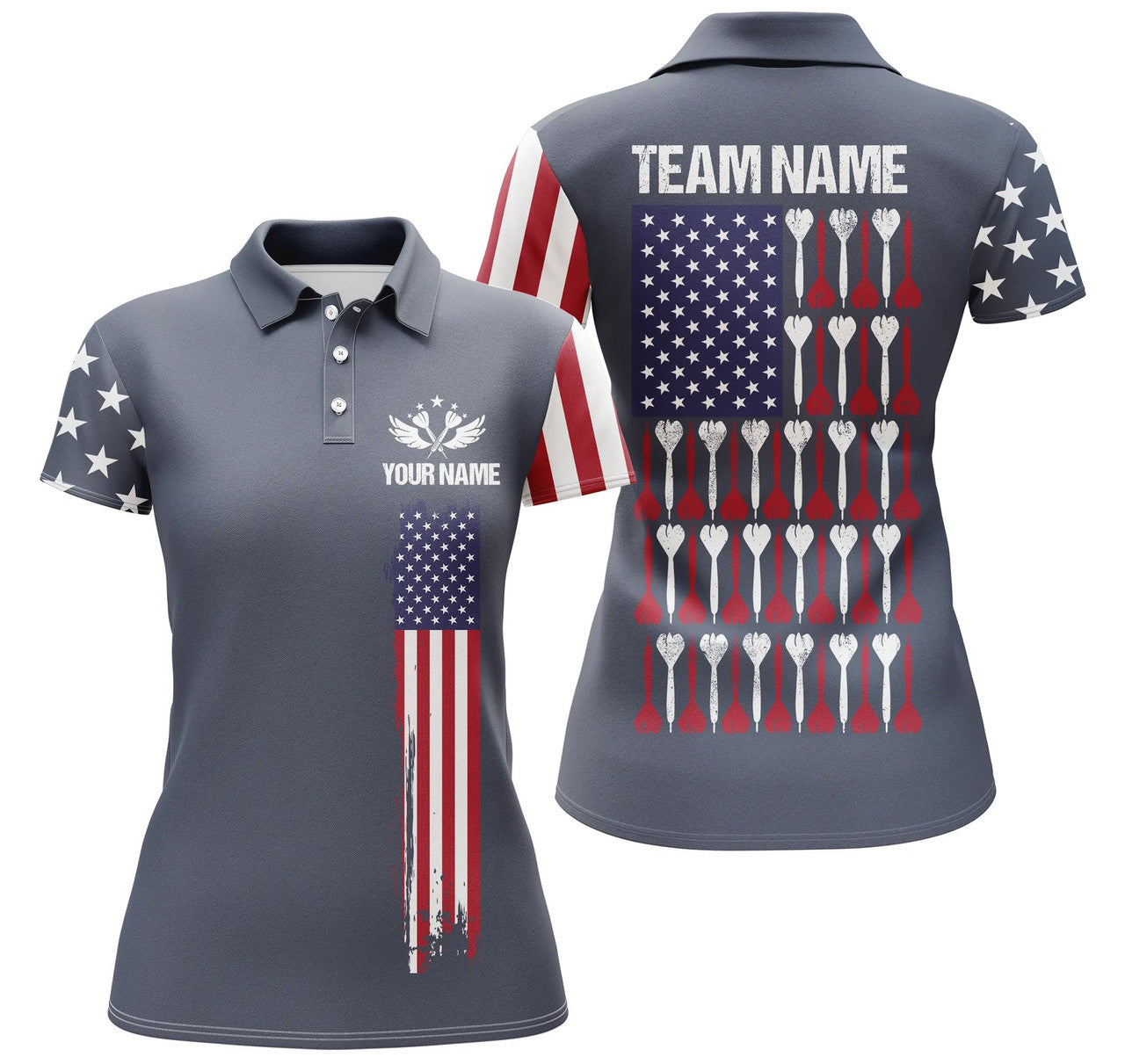 Custom American Flag Navy Darts Polo Shirt Custom Patriotic Darts Shirts For Women Dart Jersey