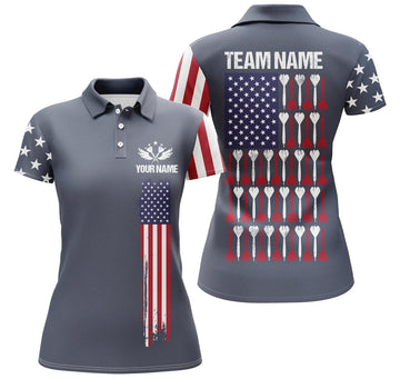 Custom American Flag Navy Darts Polo Shirt Custom Patriotic Darts Shirts For Women Dart Jersey