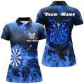 Custom Personalized Womens Darts Polo Shirt Blue Fire Flame Custom Dart Jerseys For Women