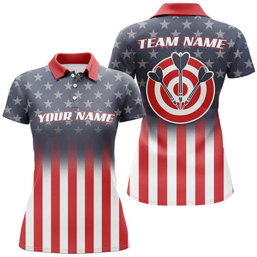 Custom Gradient American Flag Womens Darts Polo Shirt Custom Patriotic Dart Jerseys For Women