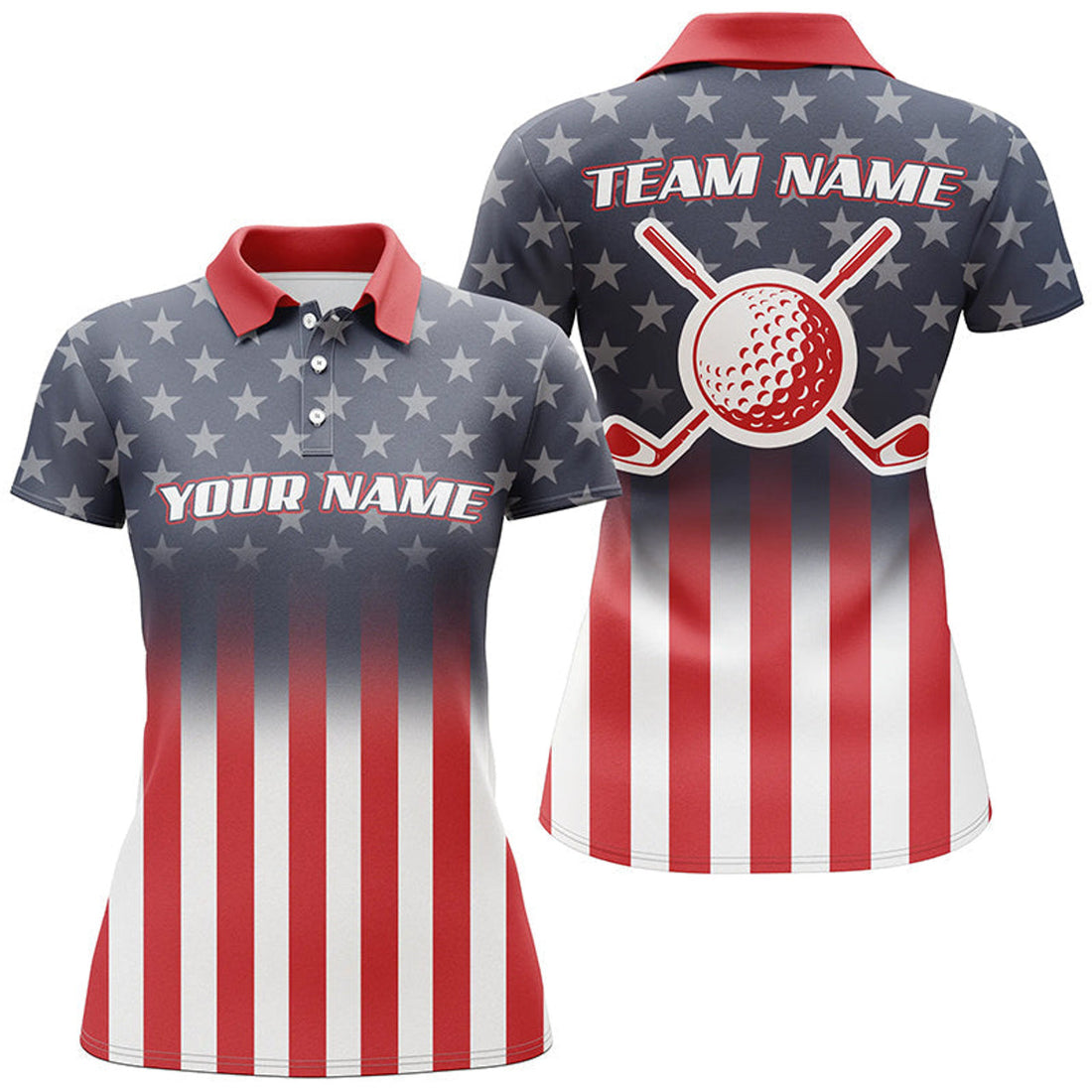 Custom Gradient American Flag Womens Golf Polo Shirt Custom Patriotic Golf Tops For Women Golf Gifts