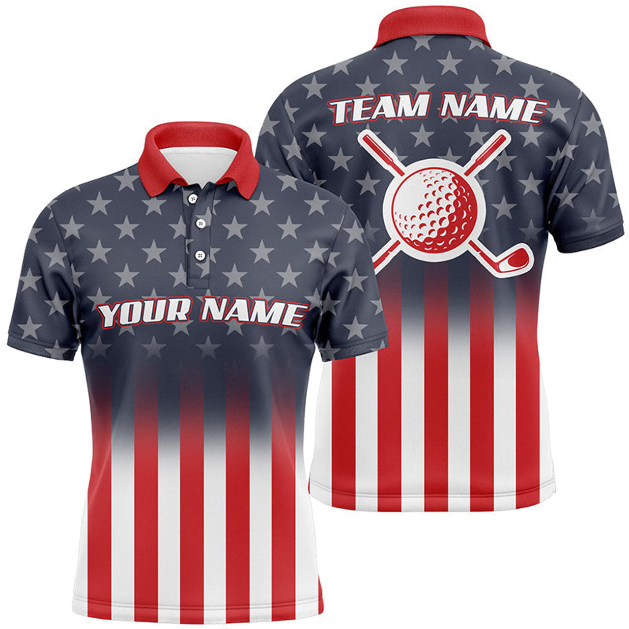 Custom Gradient American Flag Mens Golf Polo Shirt Custom Patriotic Golf Tops For Men Golf Gifts