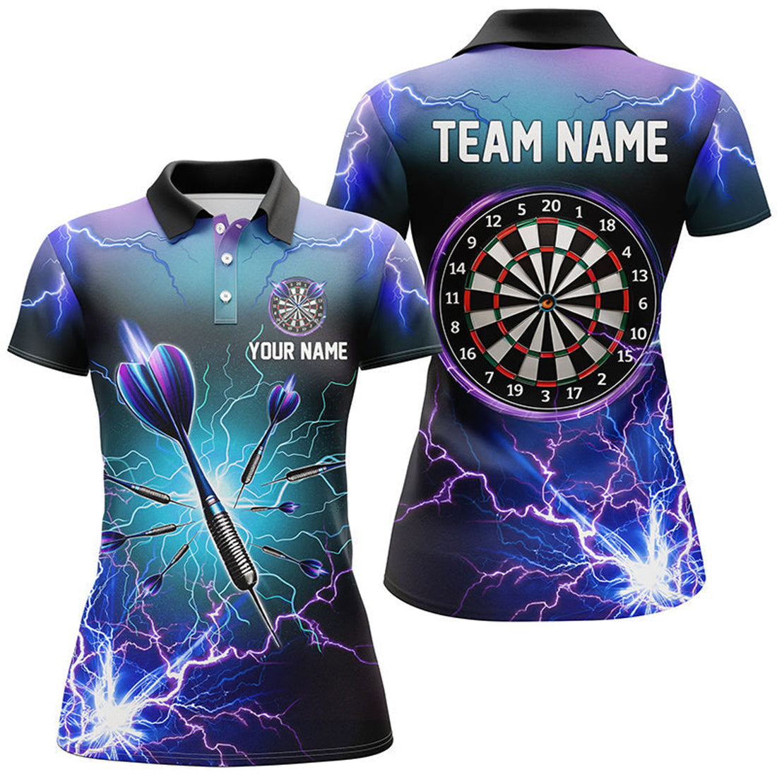 Custom Purple Thunder Lightning 3D Darts Polo Shirt Custom Dart Shirts For Women Dart Jerseys