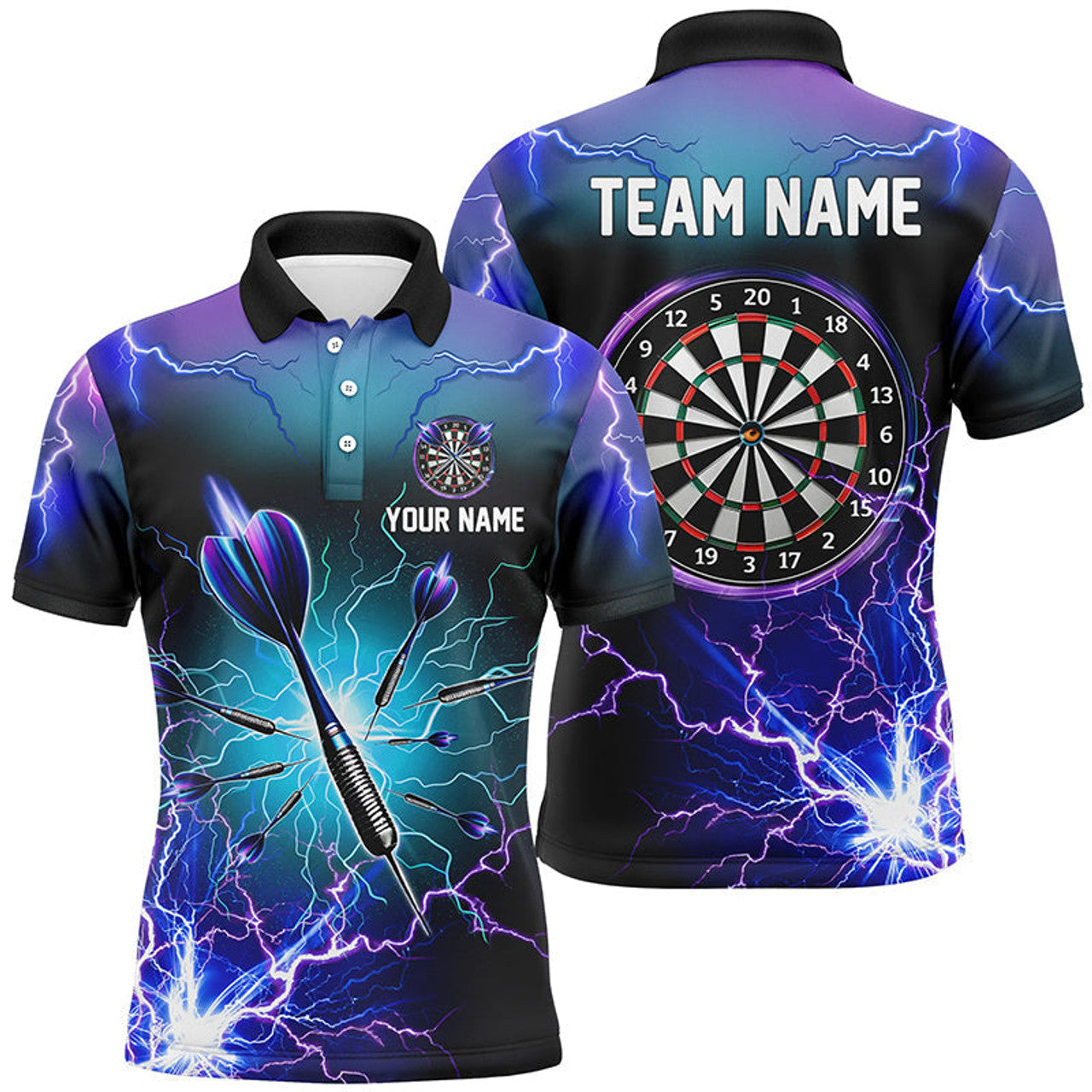 Custom Purple Thunder Lightning 3D Mens Darts Polo Shirt Custom Dart Shirts For Men Dart Jerseys