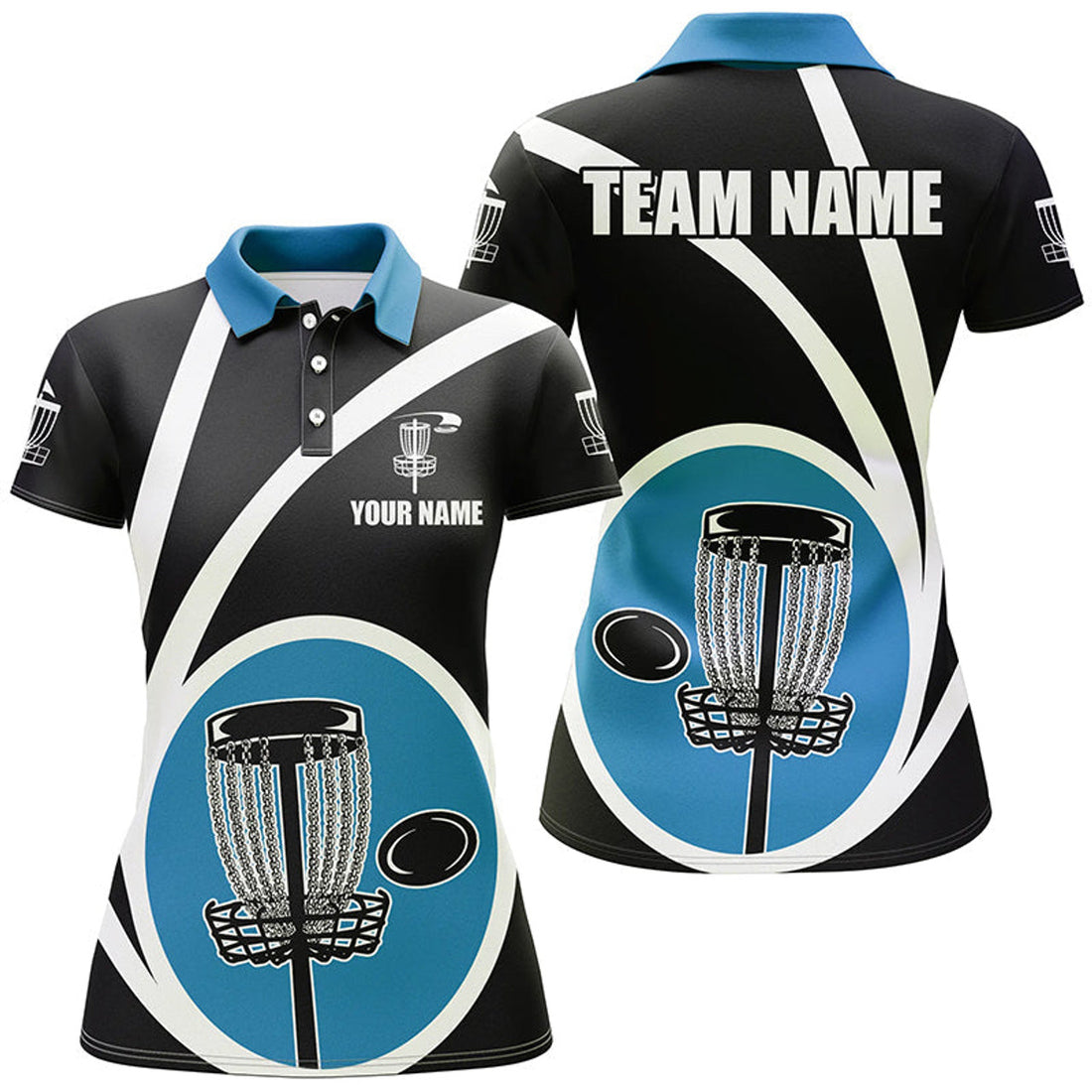 Customized Black Blue Womens Disc Golf Polo Shirts Cool Disc Golf Shirt For Team Golf Gifts
