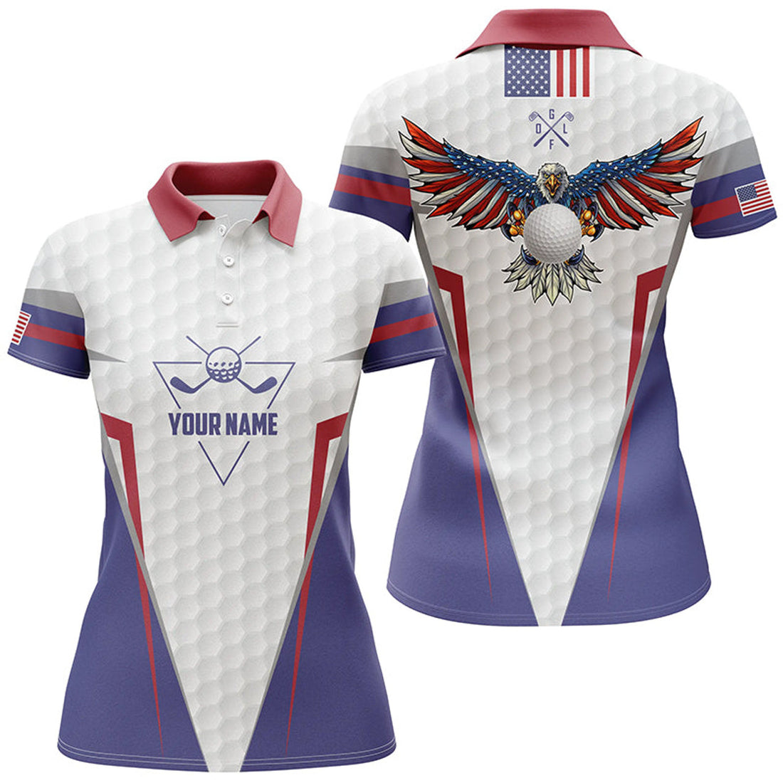 Custom American Flag Golf Polo Shirt Custom Us Eagle Golf Shirts For Women Patriotic Golf Gifts