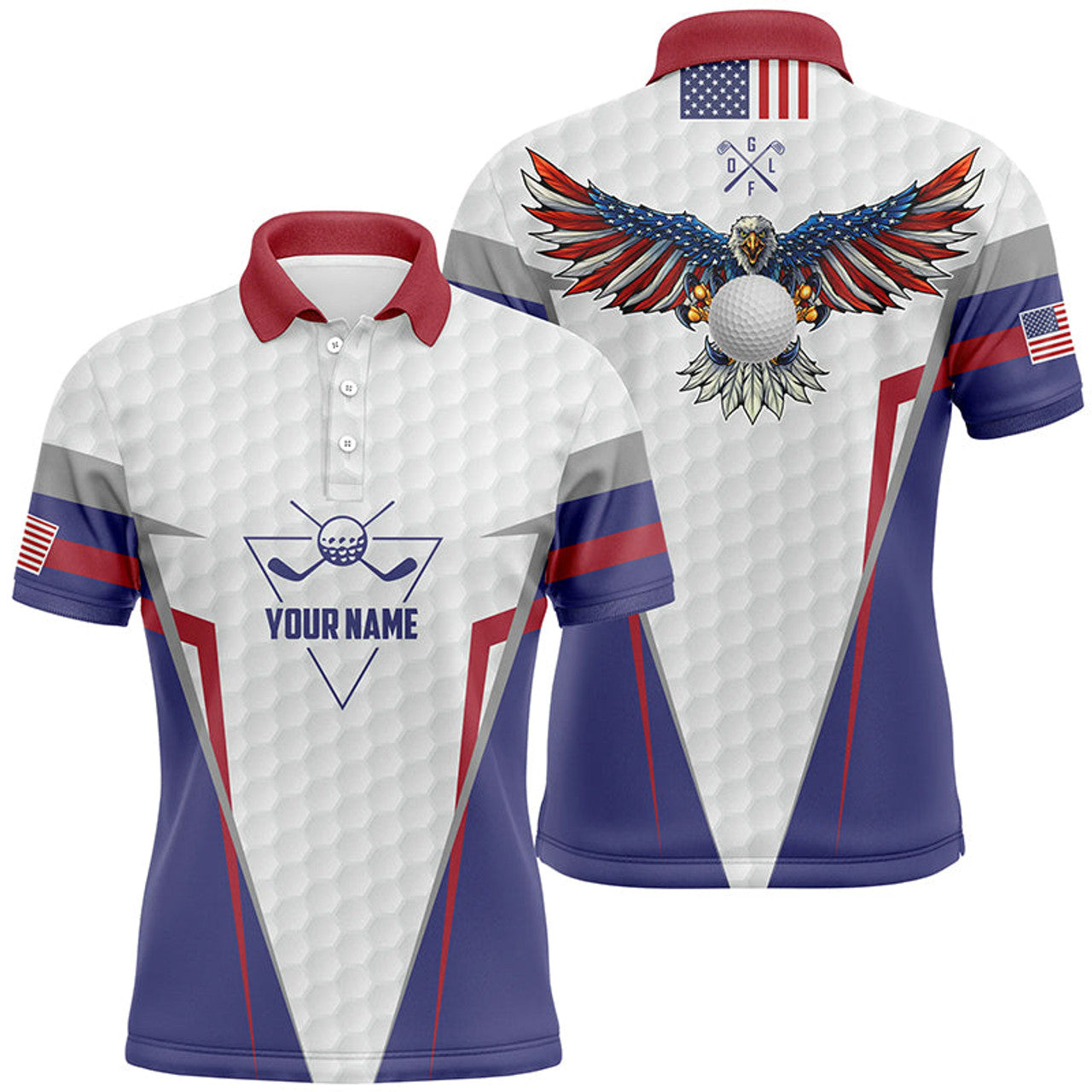 Custom American Flag Golf Polo Shirt Custom Us Eagle Golf Shirts For Men Patriotic Golf Gifts