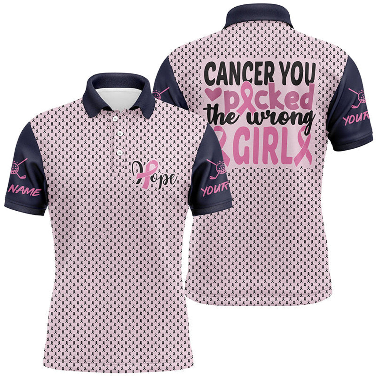 FUNSTUFFPRINT You Picked The Wrong Girl Cancer Awareness Mens Golf Polo Shirt Pink Golf Polo Shirt Size S-5XL