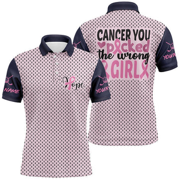 FUNSTUFFPRINT You Picked The Wrong Girl Cancer Awareness Mens Golf Polo Shirt Pink Golf Polo Shirt Size S-5XL